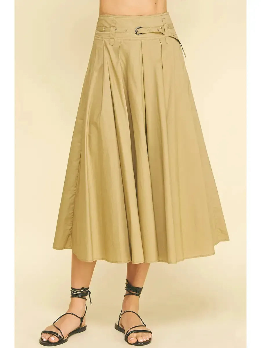 Monaco Khaki Skirt- Khaki-Hand In Pocket