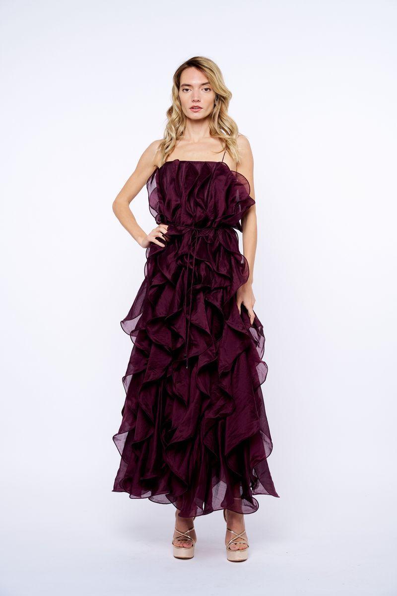 Ciebon Irina Ruffled Midi Dress - Plum-Hand In Pocket