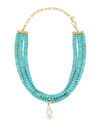 Marina Layers Turquoise Necklace: Turquoise and Freshwater Pearl / One Size-Hand In Pocket