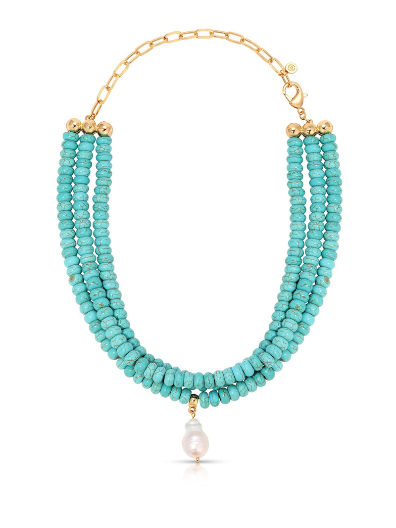 Marina Layers Turquoise Necklace: Turquoise and Freshwater Pearl / One Size-Hand In Pocket