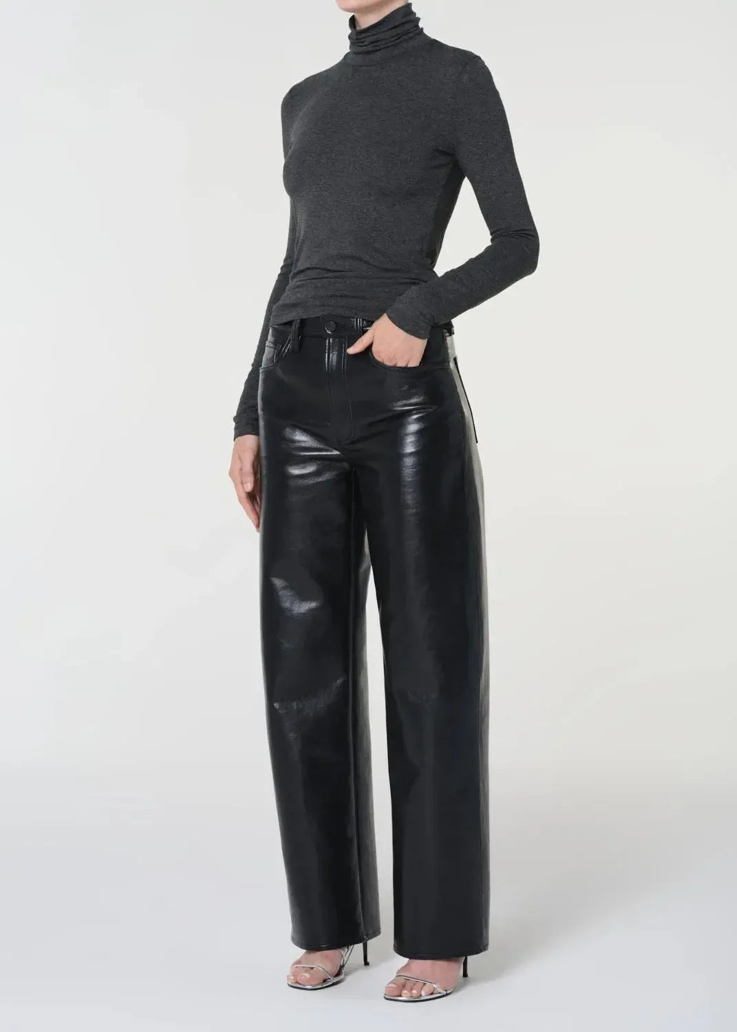 Agolde Pascale Turtleneck - Charcoal Heather-Hand In Pocket