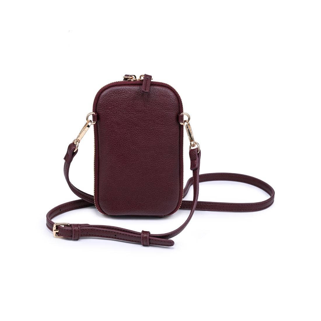 Karen Cell Phone Crossbody: Burgundy-Hand In Pocket