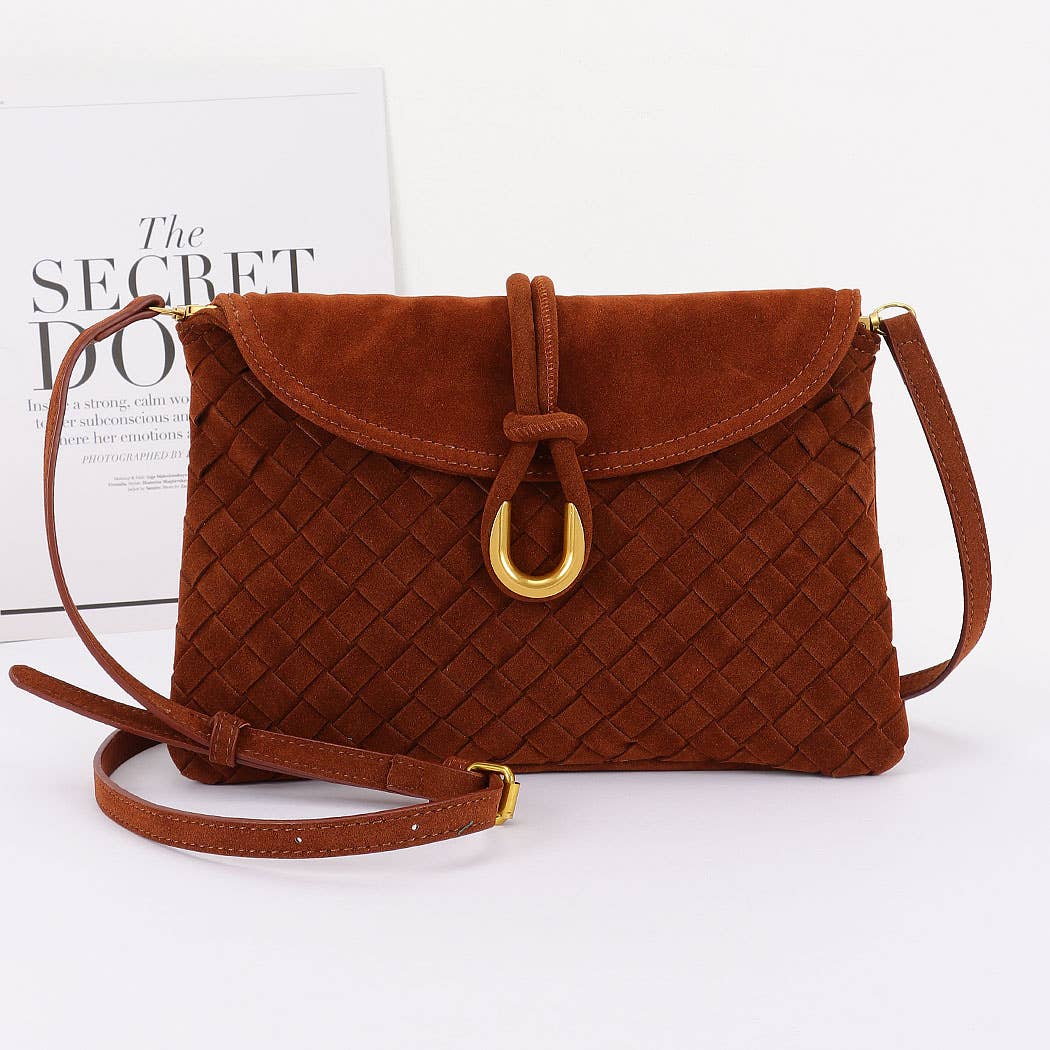 Boston Suede Crossbody bag: Chocolate-Hand In Pocket