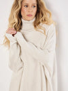 Apricot Roll Neck Fringe Poncho- Cream-Hand In Pocket