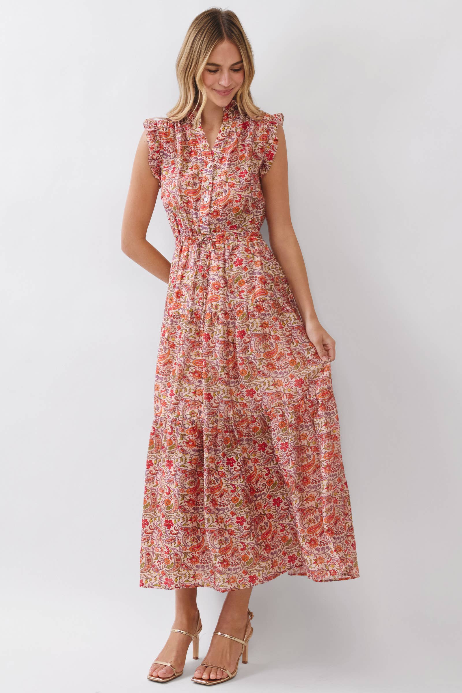 Eden Tiered Maxi Dress - Red Multi