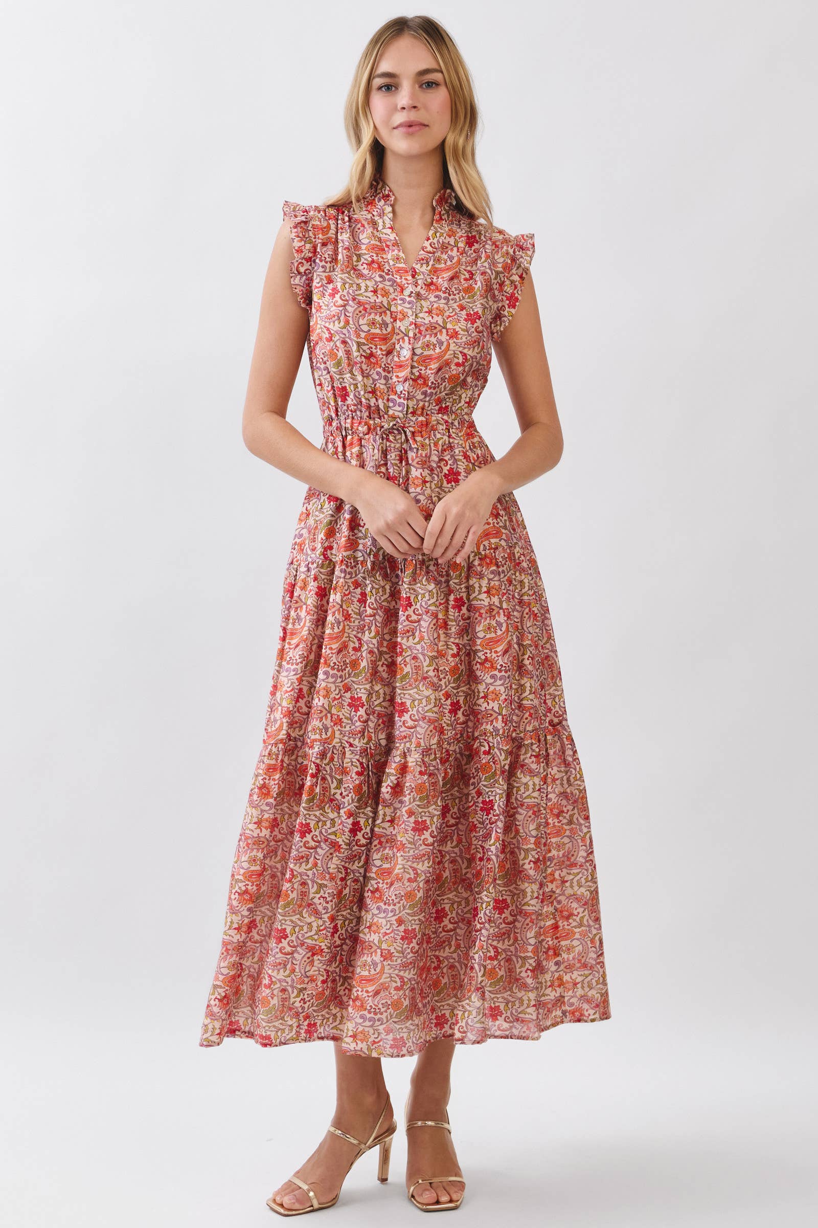 Eden Tiered Maxi Dress - Red Multi