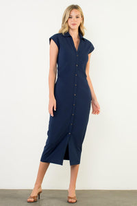 THML Leena Ruched Dress - Navy-Hand In Pocket