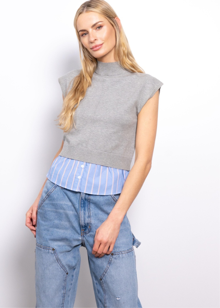Sutton Turtle Neck Twofer Sweater-Hand In Pocket