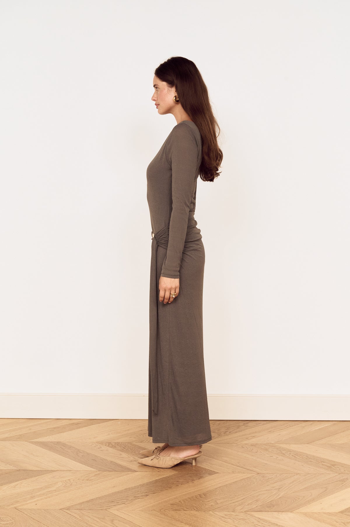 MINKPINK Lunar Tie Detail Midi Dress - Charcoal-Hand In Pocket