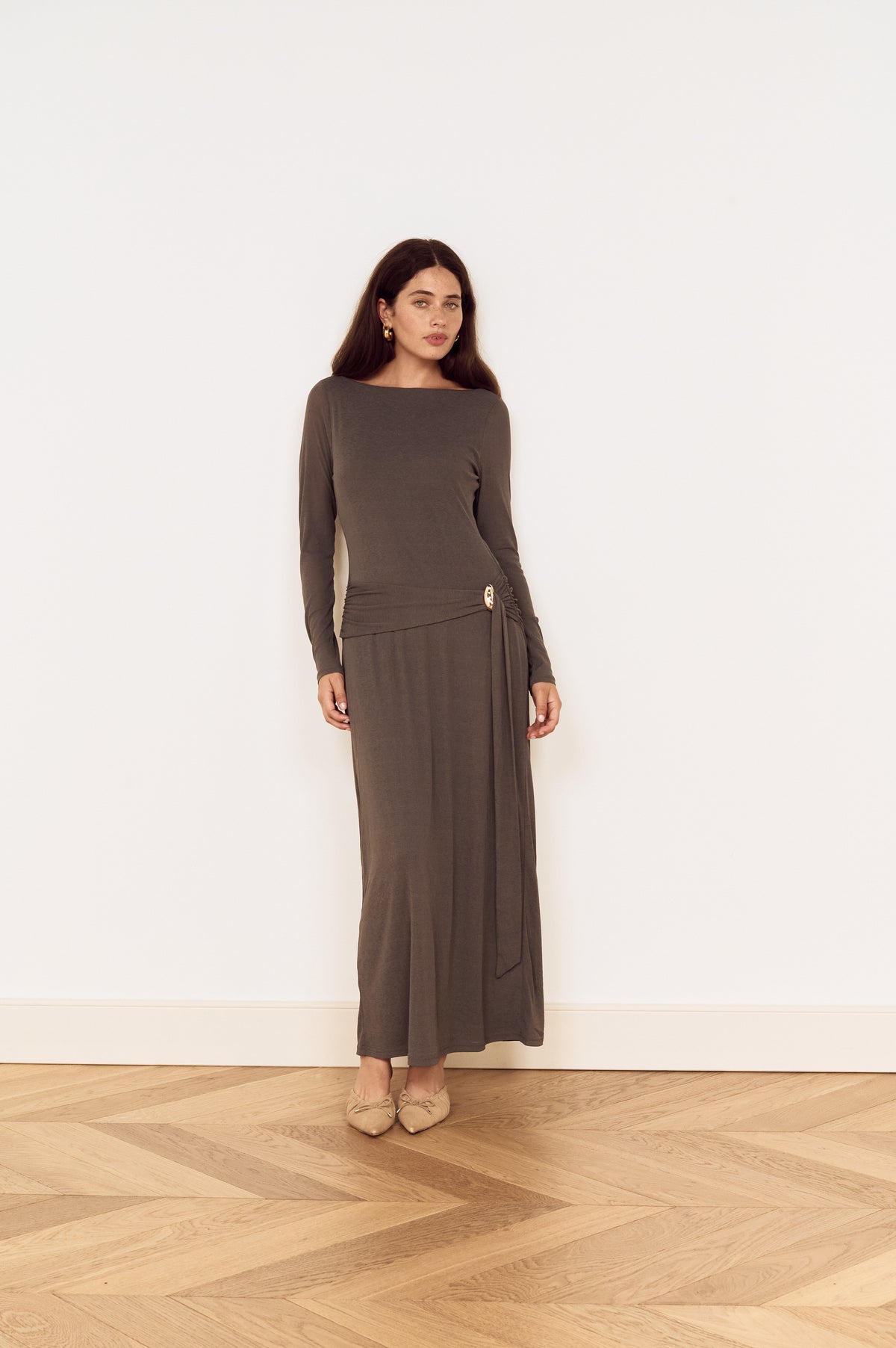 MINKPINK Lunar Tie Detail Midi Dress - Charcoal-Hand In Pocket