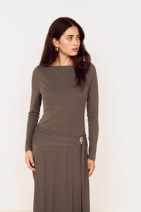 MINKPINK Lunar Tie Detail Midi Dress - Charcoal-Hand In Pocket