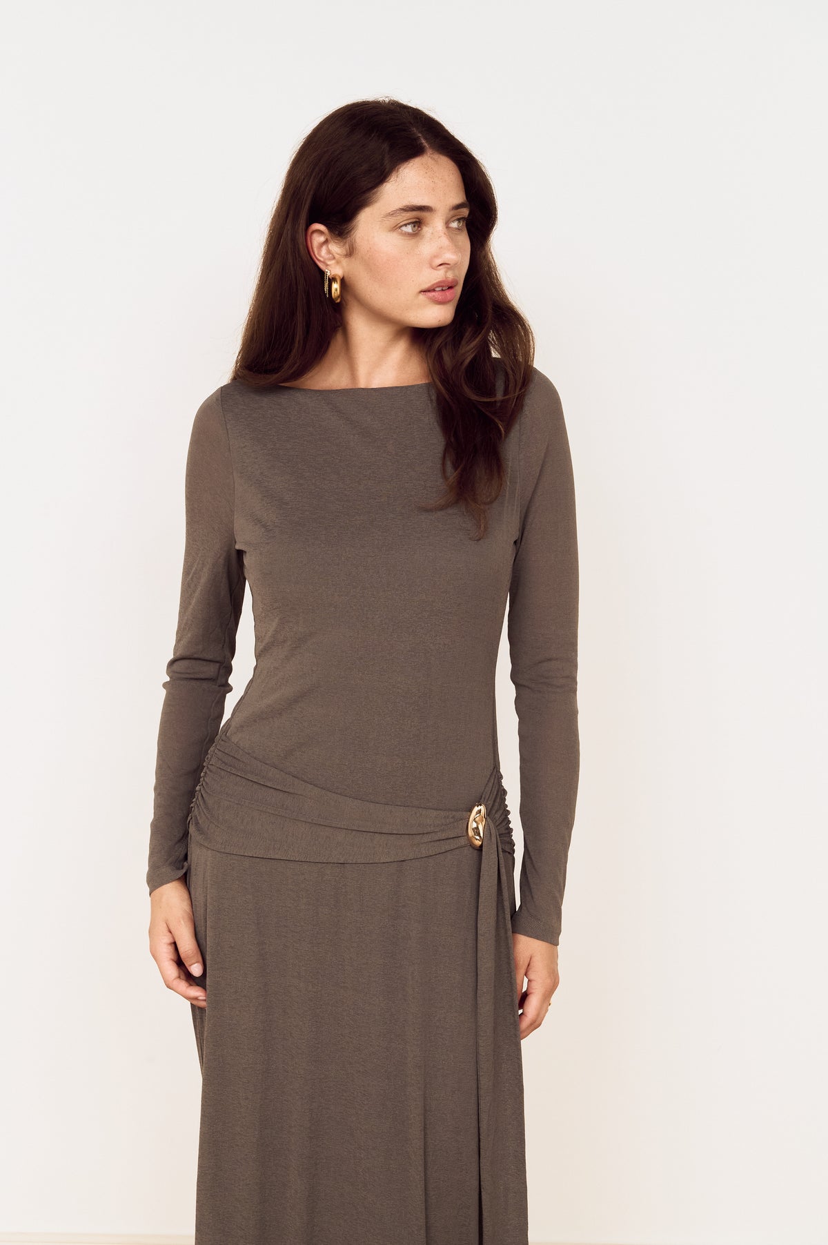 MINKPINK Lunar Tie Detail Midi Dress - Charcoal-Hand In Pocket