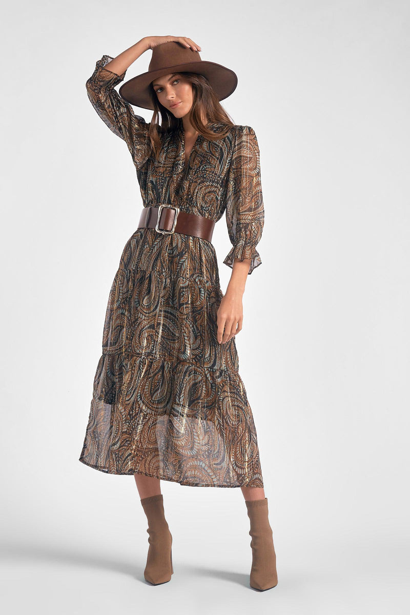 Elan Paisley Midi Dress-Hand In Pocket