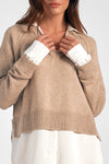 Elan Charlie Layered Sweater - Taupe-Hand In Pocket