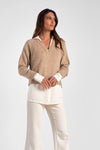 Elan Charlie Layered Sweater - Taupe-Hand In Pocket