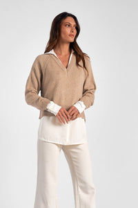 Elan Charlie Layered Sweater - Taupe-Hand In Pocket