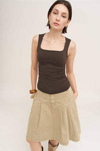 Clean Line Square Shirred Top: Chocolate