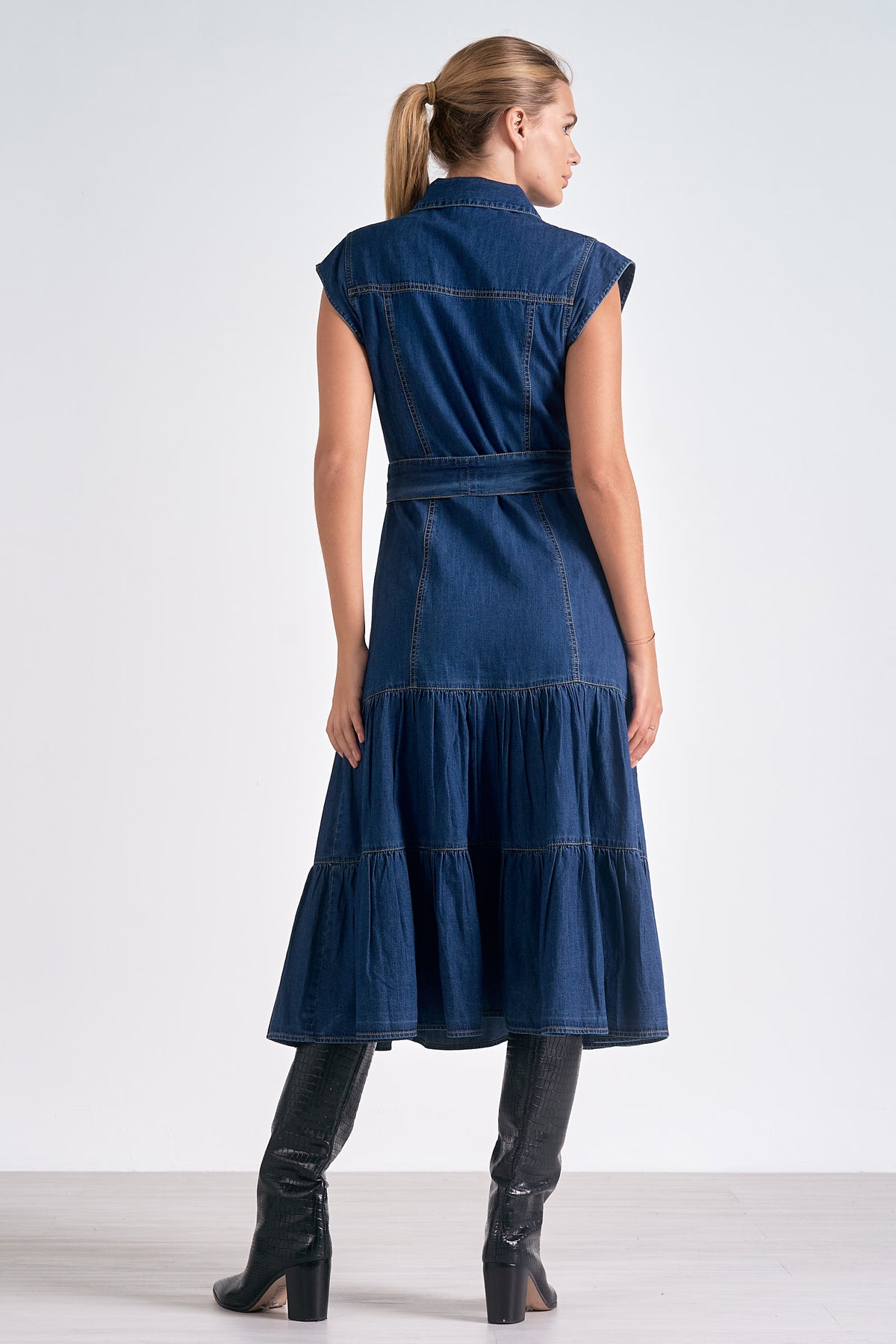 Elan Josepine Demin Midi Dress- Blue-Hand In Pocket
