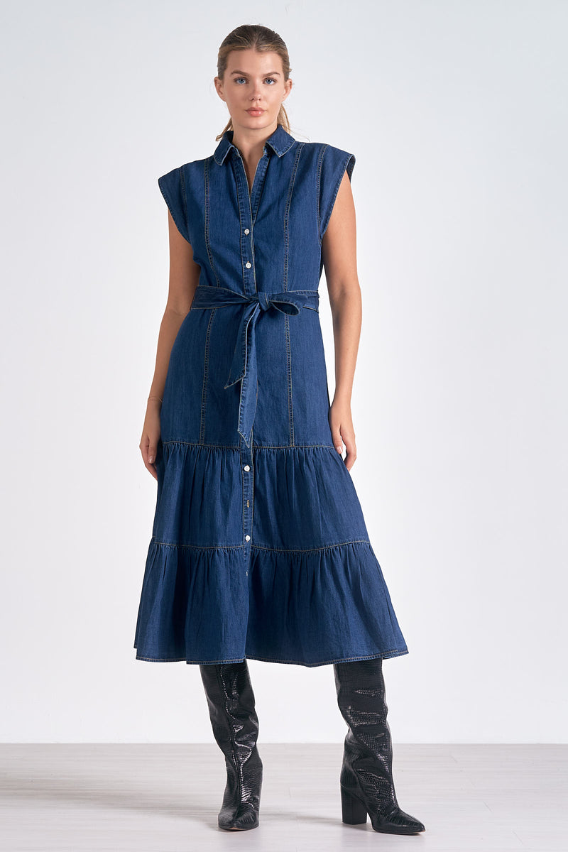 Elan Josepine Demin Midi Dress- Blue-Hand In Pocket