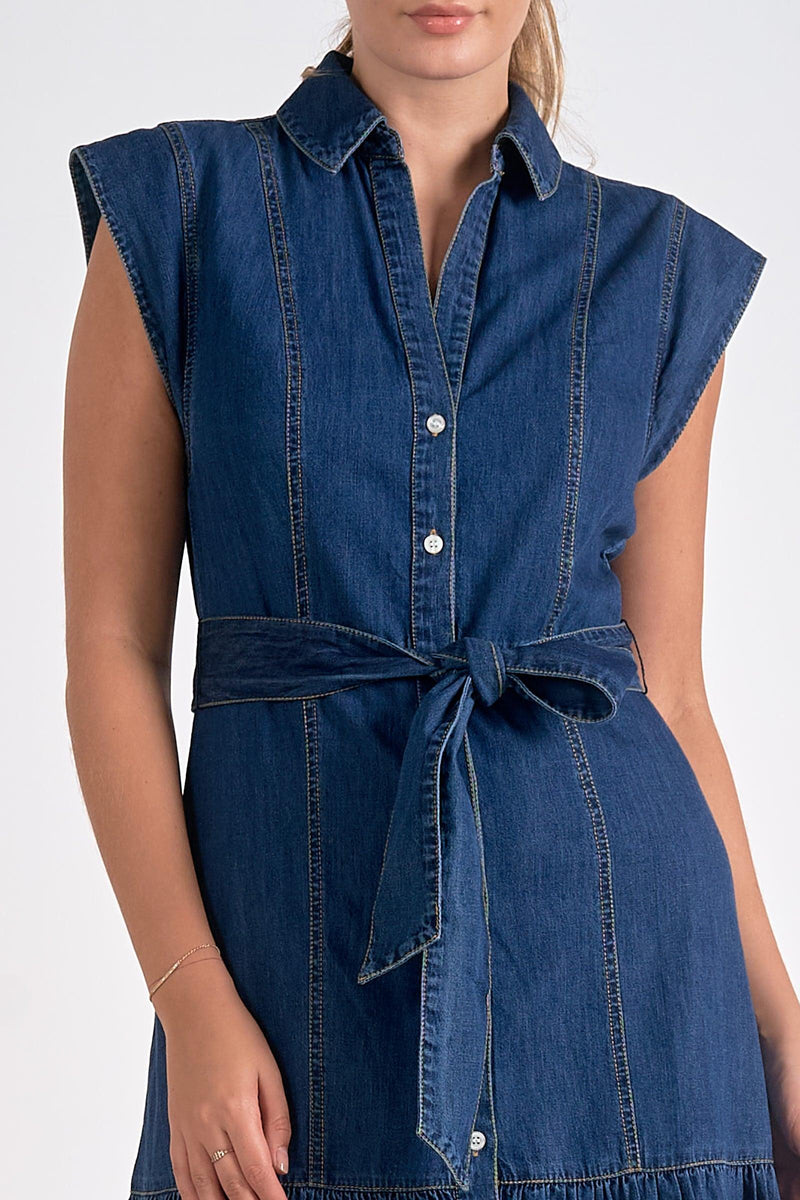Elan Josepine Demin Midi Dress- Blue-Hand In Pocket