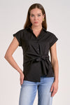 Elan Elsie Tie Front Top - Black-Hand In Pocket