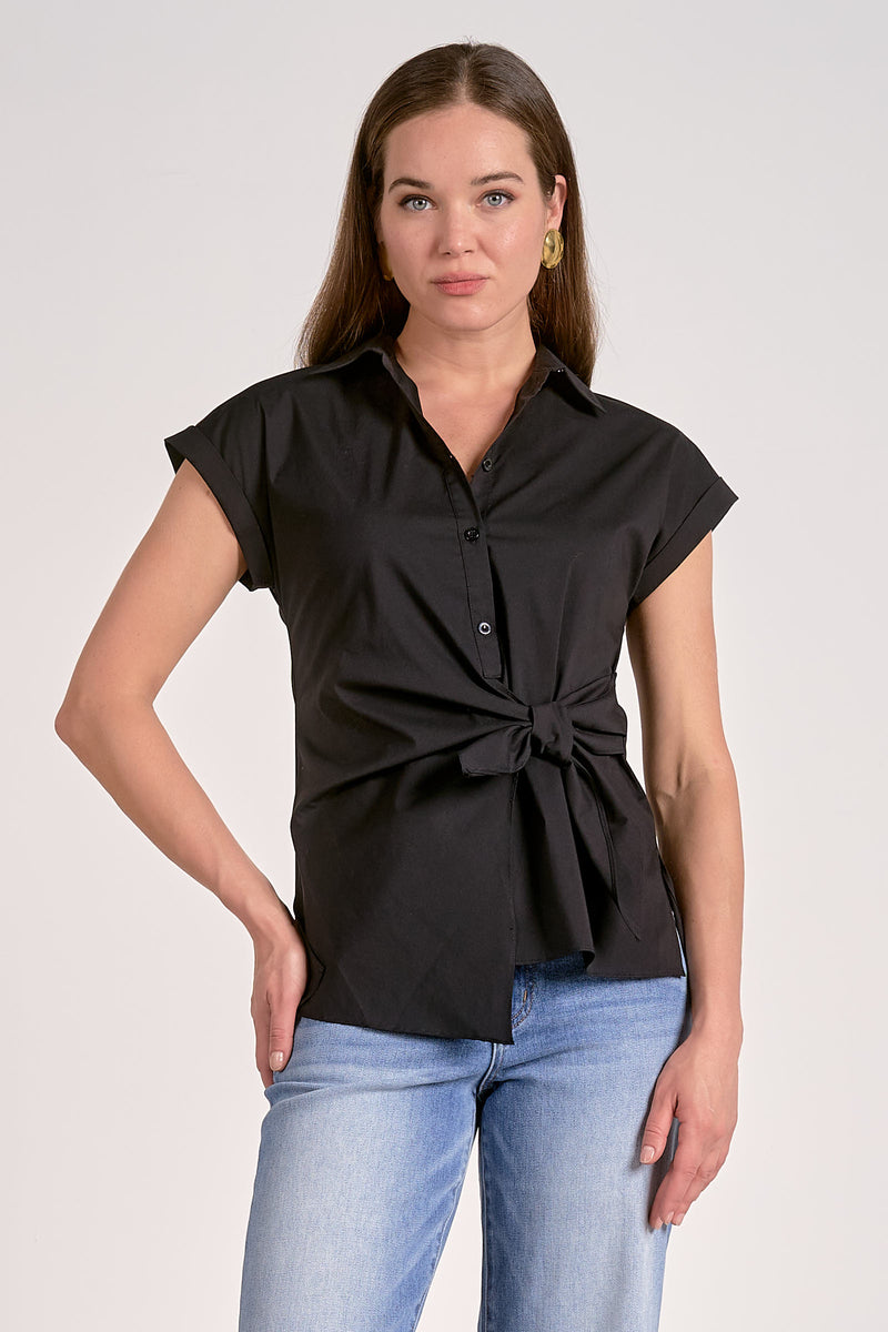 Elan Elsie Tie Front Top - Black-Hand In Pocket
