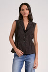 Elan Ava Side Ruched Vest- Black-Hand In Pocket
