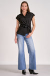 Elan Elsie Tie Front Top - Black-Hand In Pocket