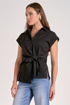 Elan Elsie Tie Front Top - Black-Hand In Pocket
