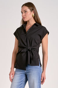 Elan Elsie Tie Front Top - Black-Hand In Pocket