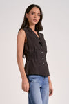 Elan Ava Side Ruched Vest- Black-Hand In Pocket