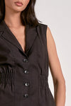 Elan Ava Side Ruched Vest- Black-Hand In Pocket