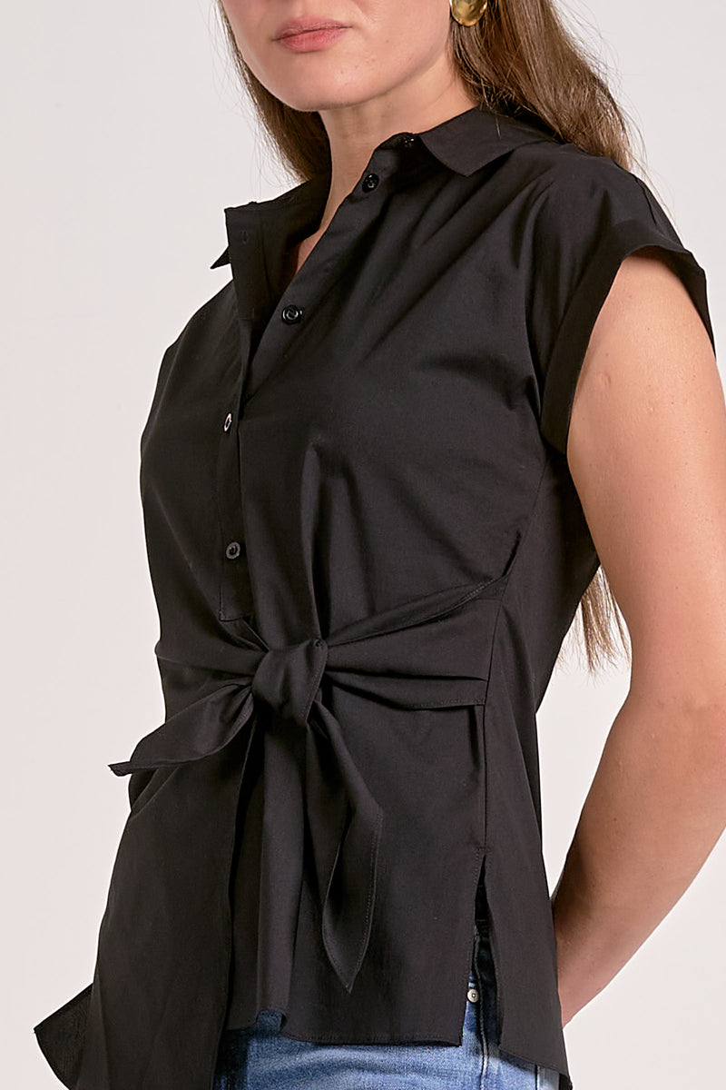 Elan Elsie Tie Front Top - Black-Hand In Pocket