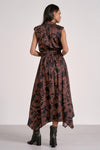 Elan Juliette V Neck Dress - Brown Foliage-Hand In Pocket