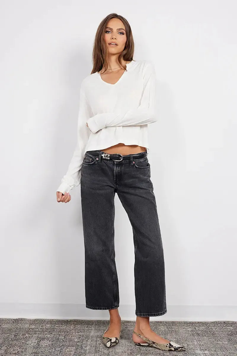 Bobi Ribbed LS Tee - Pearl-Hand In Pocket