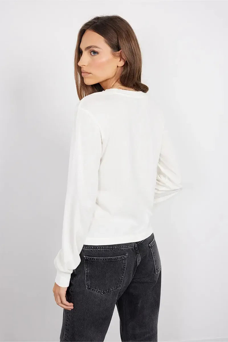 Bobi Ribbed LS Tee - Pearl-Hand In Pocket