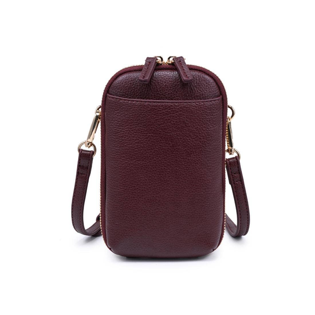 Karen Cell Phone Crossbody: Burgundy-Hand In Pocket