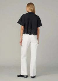 Joe's Jeans Eyelet Short Sleeve Top- Black-Hand In Pocket