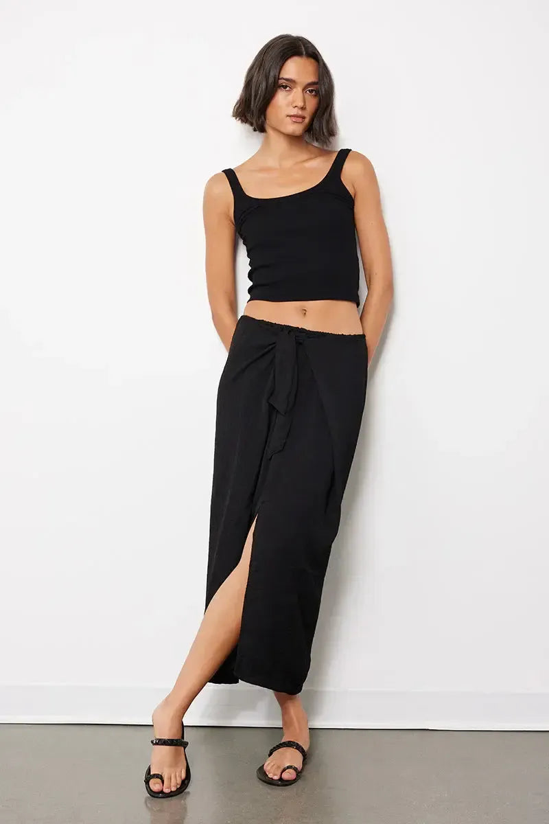 Bobi Faux Sarong Skirt - Black-Hand In Pocket