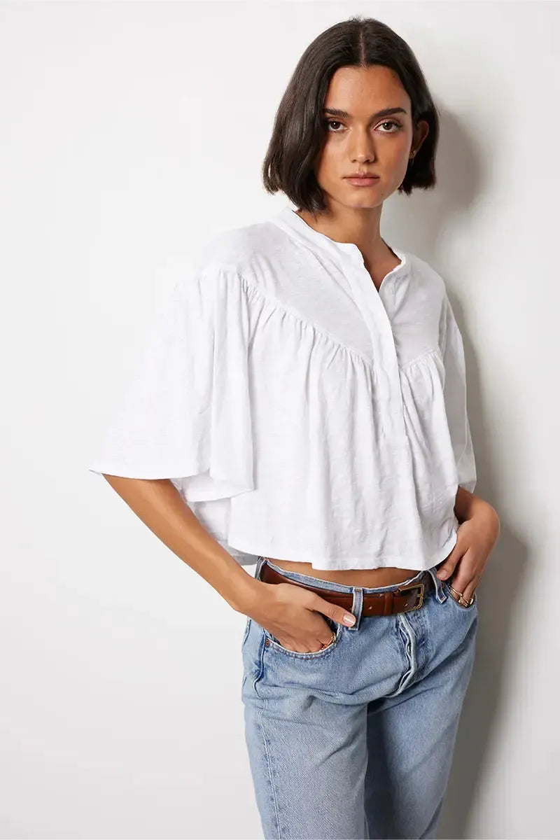 Bobi Yoke Henley Blouse - White-Hand In Pocket