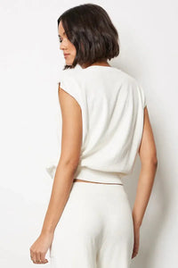 Bobi Split Neck Terry Tee - Pearl-Hand In Pocket