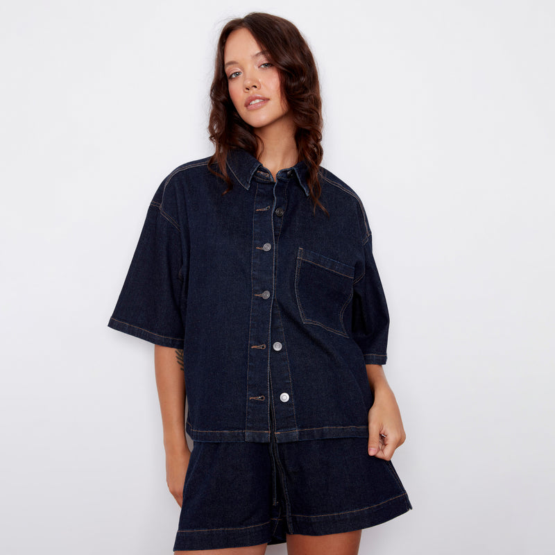 RD Style Loraine Denim SS Top - Denim-Hand In Pocket
