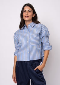 RD Style Kerwin Poplin Top- Slate Blue-Hand In Pocket