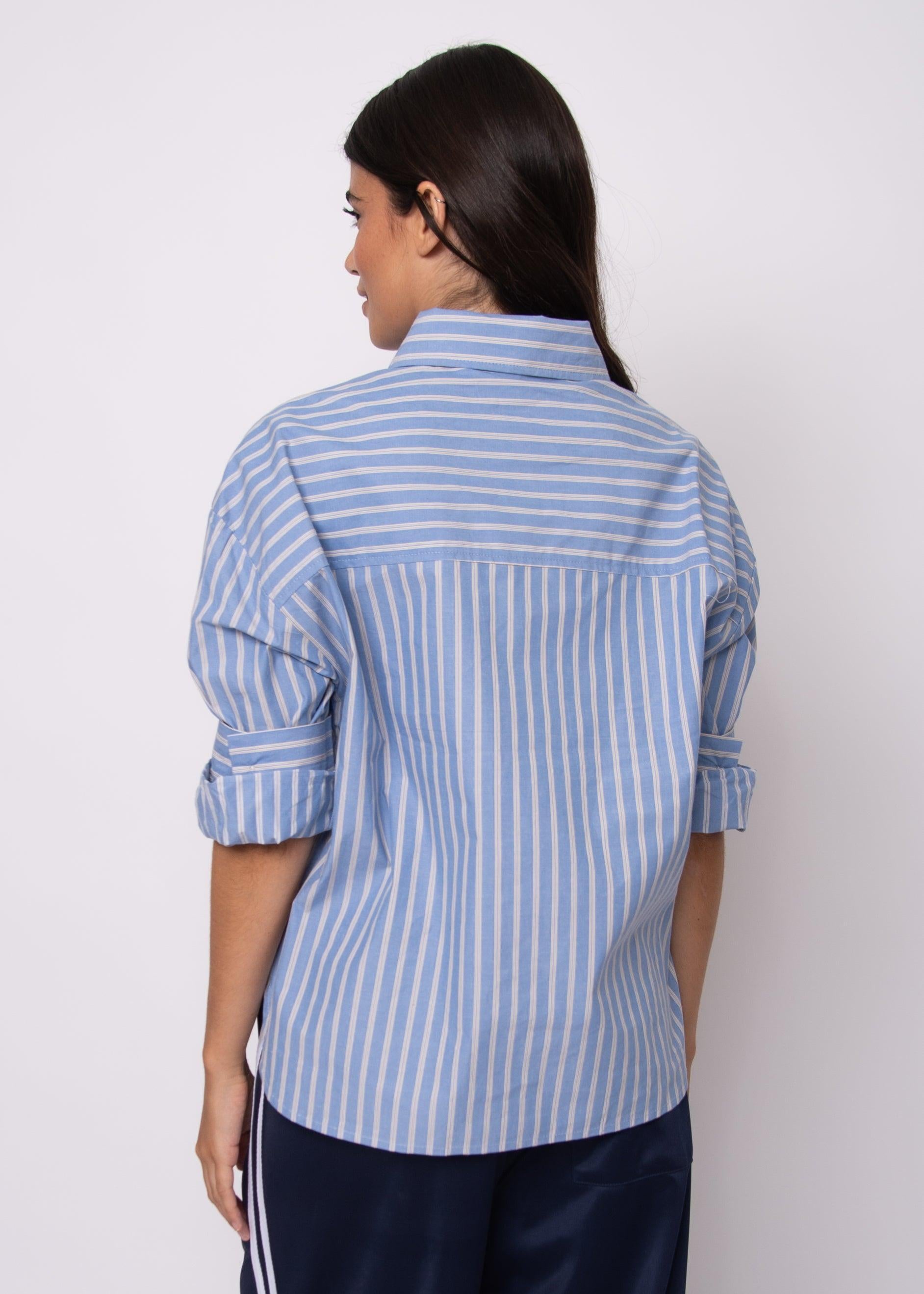 RD Style Kerwin Poplin Top- Slate Blue-Hand In Pocket