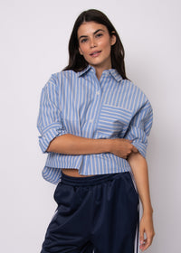 RD Style Kerwin Poplin Top- Slate Blue-Hand In Pocket