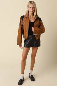 Eloise Contrast Panel Zip-Up Jacket - Camel Black-Hand In Pocket