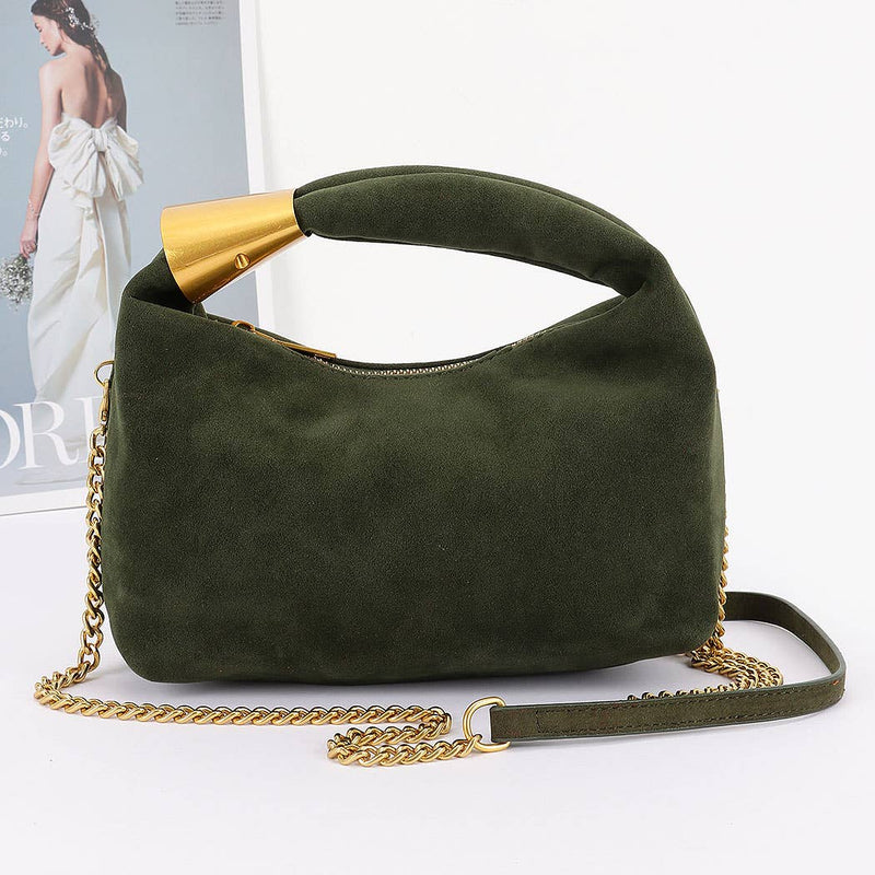 Orla Hobo Bag with Gold Accents: Olive-Hand In Pocket