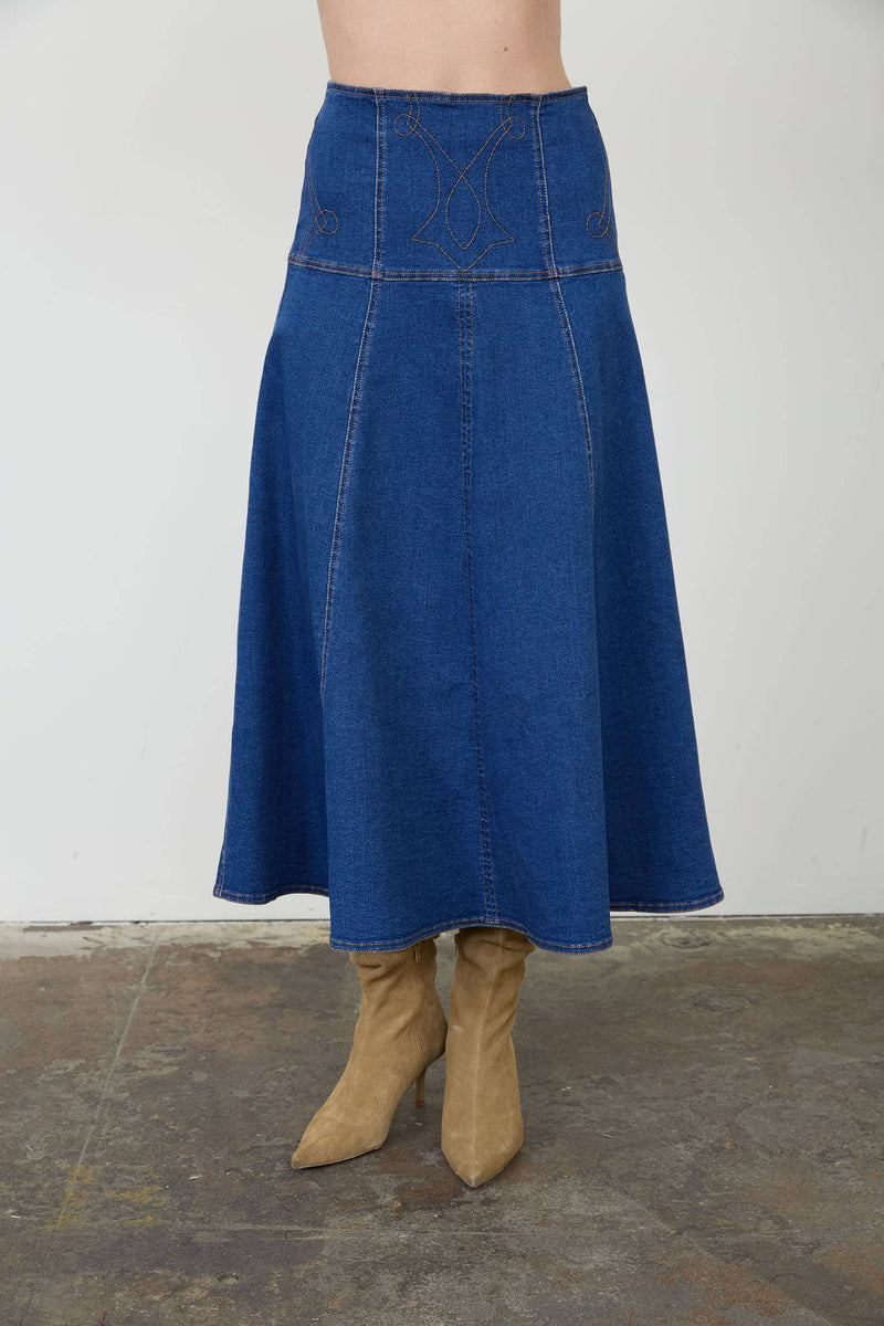 Lilliana Midi Skirt - Denim-Hand In Pocket