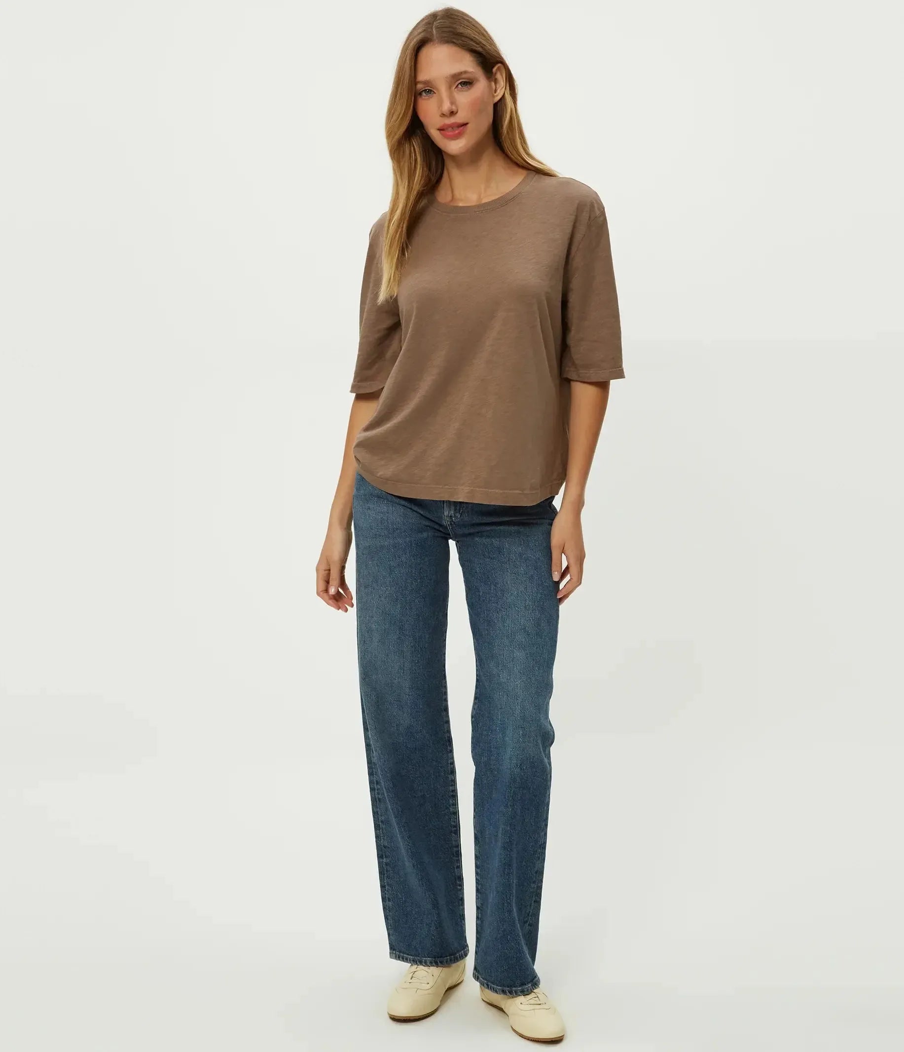 Michael Stars Reid Oversized Crew Neck- Cobblestone-Hand In Pocket