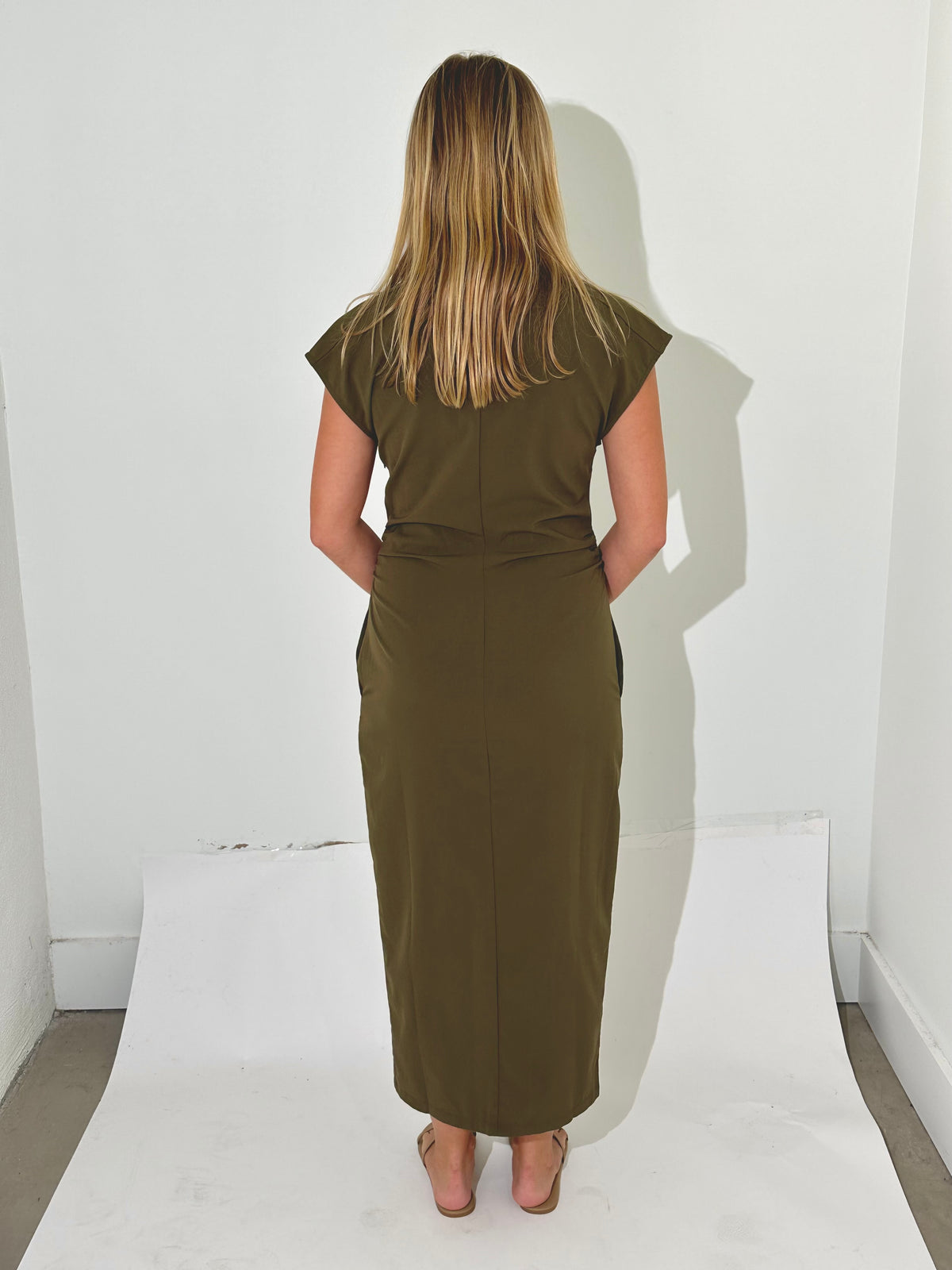THML Leena Ruched Dress - Vine-Hand In Pocket